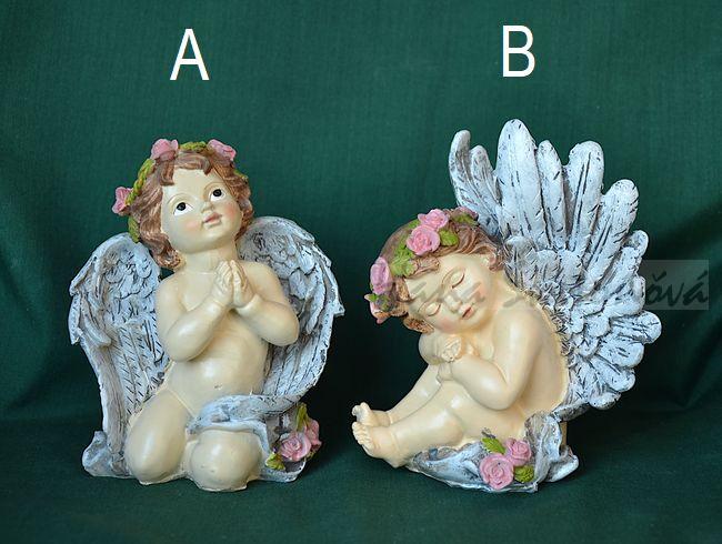 Anděl s šedými vysokými křídly - výška 13cm