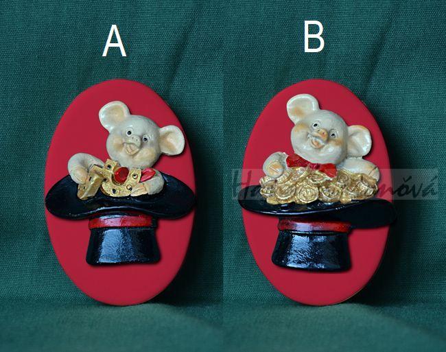 Prasátko v klobouku s dukáty - Ovál mini 4x6cm