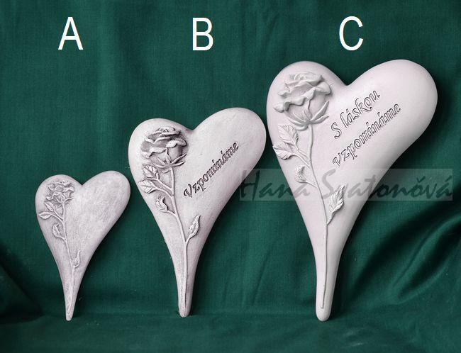 Relief Srdce špičaté s růží Vzpomínáme - vel. 16cm