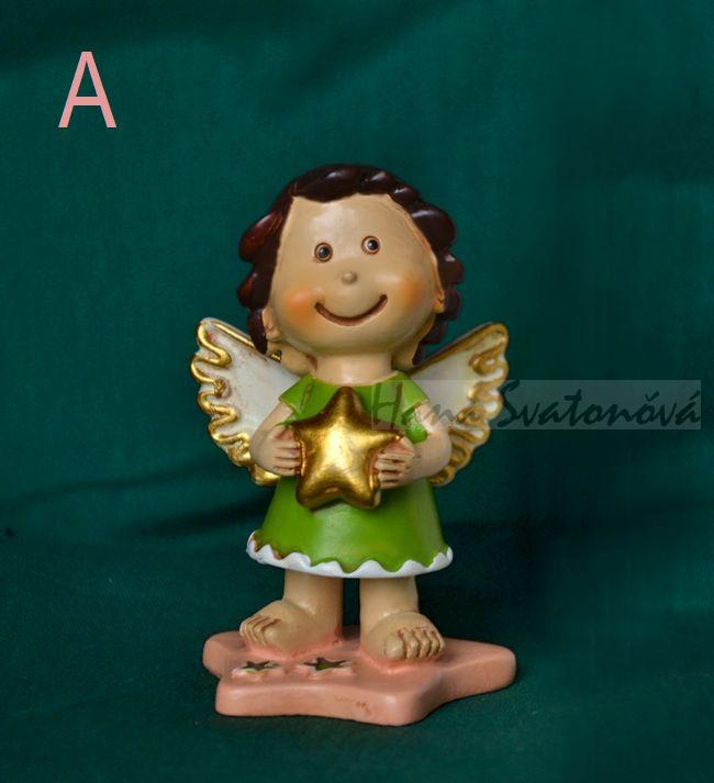 Andílek na hvězdě se svíčkou - výška 6,5cm