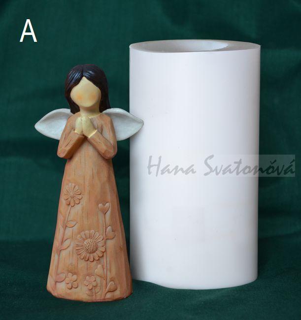 Anděl s bílými křídly a poměnkami - výška 12cm