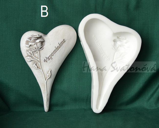 Relief Srdce špičaté s růží Vzpomínáme - vel. 16cm