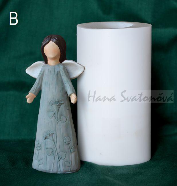 Anděl s bílými křídly a poměnkami - výška 12cm