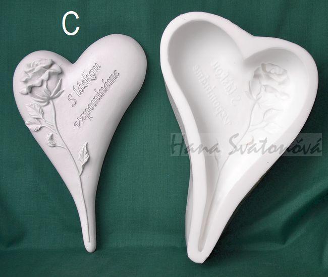 Relief Srdce špičaté s růží Vzpomínáme - vel. 16cm